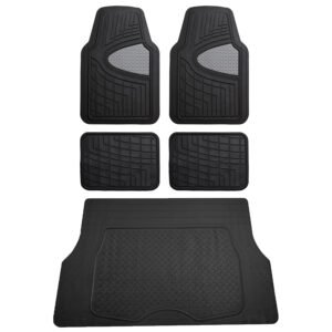 FH Group Premium Liners Tall Channel Trimmable All Weather Rubber Full Set Car Floor Mats (Gray) w. Trimmable All-Season Cargo Liner (Black) - Universal Fit for Cars Trucks and...